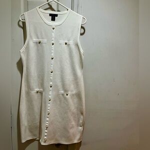 Sincerely Jules Ivory Knit Sleeveless Mini Dress with Faux Pearls/ Gold Buttons